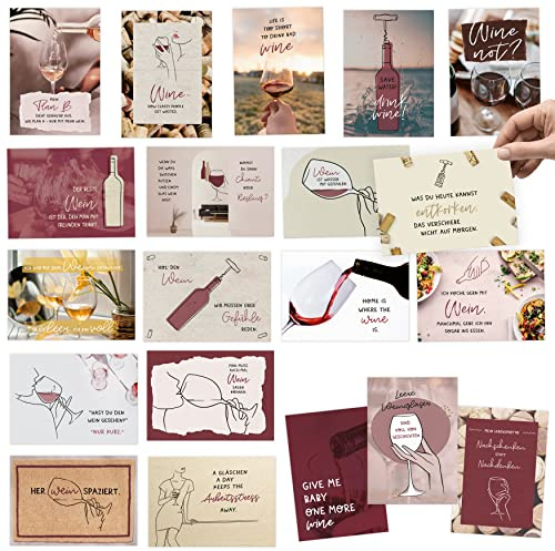 Kipitan 20 Postkarten Set zum Thema WEIN - mit lustigen Sprüchen als Geschenk für Weinliebhaber - zum Verschenken für Weintrinker, Freundin/Freund oder Kollegin & Kollegen