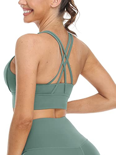 icyzone Dam sport-BH starkt grepp vadderad träning yoga topp fitness gym bh, Tidewater Teal, S