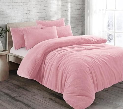 EXQUIZIT HOME® Parure de lit en polaire avec housse de couette et taies d'oreiller - Ensemble de literie en polaire douce et pelucheuse pour ours en peluche - Couette d'hiver chaude et confortable