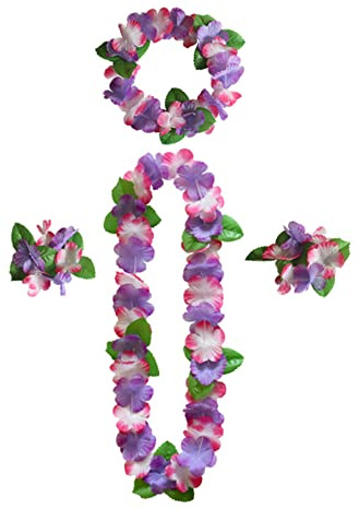 duoyif Hawaiiketten Hawaii Blumen Kette Blumenketten Hawaiian Kette Haarband Armbänder Grasrock Party Kostüm Zubehör Blumenkette Für Cheerleading Geburtstags Karnevals Strandpartys (F)