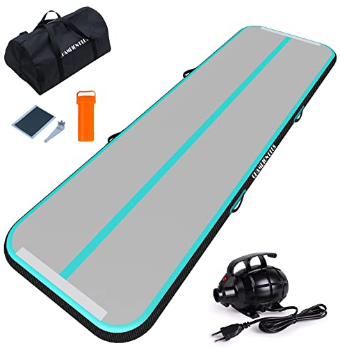 ChampionPlus Aufblasbare Air Matte Track Tumbling Matte 3m Gymnastikmatte Turnmatte mit elektrischer Luftpumpe, Yogamatte, Camping Trainingsmatte, Fitness Yoga Sportmatte（Mintgrün-Schwarz）