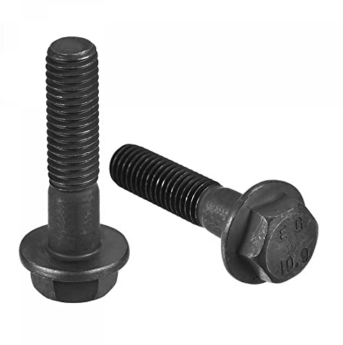 sourcing map Metric M10x45mm Hex Flange Bolts, 6pcs 10.9 Grade Carbon Steel Hexagon Head Screws