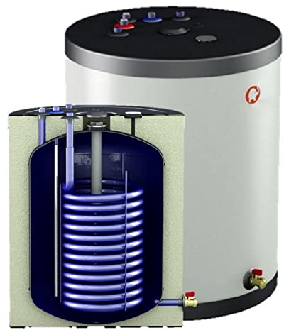 Warmwasserspeicher Unterstellspeicher mit 1 Wärmetauscher Energieeffizienzklasse A, Anschlüsse oben, Standspeicher Boiler mit Ablasshahn - 160 Liter
