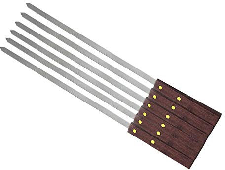 PORUTE Grill UtensilsStainless Steel BBQ Skewers Wood Handle Long Barbecue Fork Shish Kebab Sticks Flat Needle Turkish Grills Skewer Tools,2 Pieces (2 Pieces) (Color : 2 Pieces)
