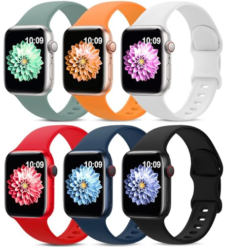 AMSKY 6 Pièces Bracelet en Silicone Compatible avec Bracelet Apple Watch 40mm 44mm 42mm 46mm 41mm 45mm 38mm 49mm Femme Homme, Sport Compatible avec Apple Watch Serie 11 10 9 8 7 6 5 4, SE 3 2 1