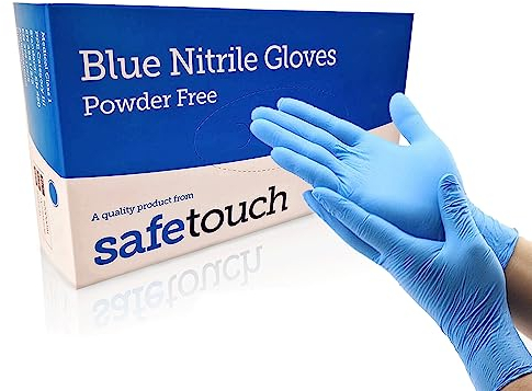 Gants en nitrile Just Health | Sans poudre, sans latex, ambidextres, jetables, flexibles et résistants | Utilisation polyvalente | Gants en nitrile bleus | 100 pièces -M