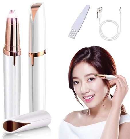 Rechargeable Eyebrow Hair Remover Electric Eyebrow Trimmer with LED Light, Electric Painless Eyebrow Trimmer Epilator for Women, Rechargeable Eyebrow Epilator for Lips Nose Chin(White)