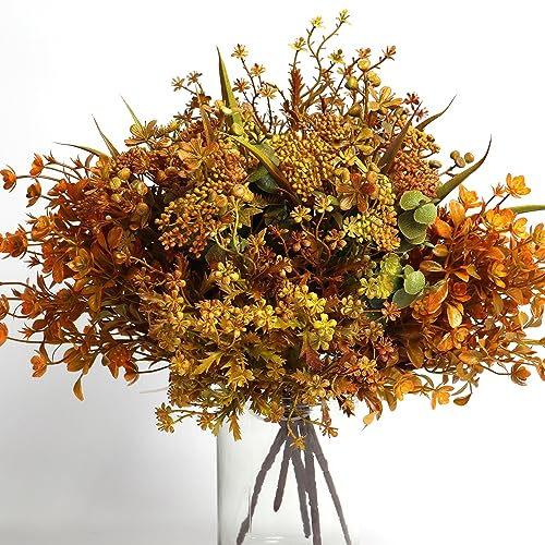 6 buntar konstgjorda höstblommor, höstdekorationer löv grönska buskar för Thanksgiving hem kök rum bondgård blomsterarrangemang inomhus utomhus bröllopsfest öppen spis höst blandad färg