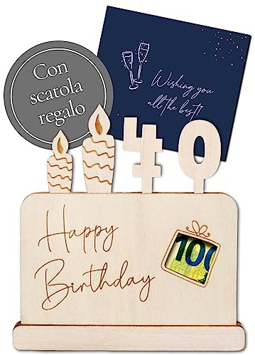 Joli Coon Geldgeschenke 40 Geburtstag, Geldgeschenke zum 40 Geburtstag | Mehrschichtig verklebtes Holz, Platz für bis zu 3 gefaltete Geldscheine, blaue Geschenkbox, präzise Gravur