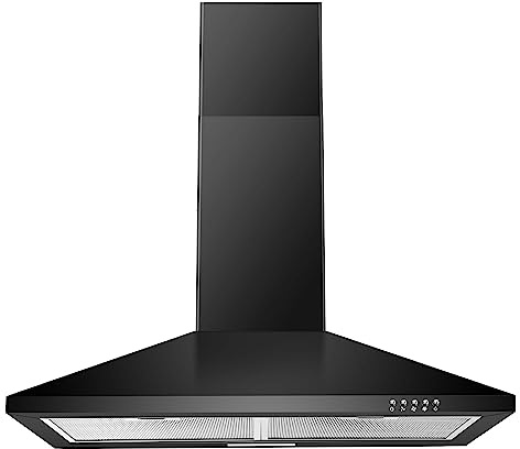 SNDOAS Black Range Hood,Wall Mount Range Hood 30 inch,Stainless Steel Kitchen Hood with Ducted/Ductless Convertible,Stove Vent Hood,Aluminum Filters,3 Speed Exhaust Fan,LED Light,Button Control