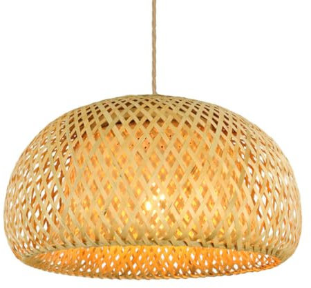 OSALADI Sospensione In Bambù Lampadari,Lampada Rattan,Lampadario Rattan Boho,Sospensione in Bambù,Lampada a Sospensione Stile Boho Per Camera Soggiorno Cucina