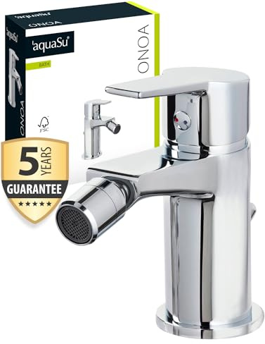 aquaSu® Bidet-Armatur Onoa, mit Excentergarnitur, Wasserhahn Bidet, leichtgängige Keramikkartusche, Standard-Montage, Messingkern, verchromt, 799119