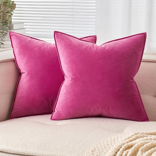 EMEMA Samt Kissenbezug 40x40 Kissenhülle Rose Rot 2er Set Dekokissen | Dekorative Sofakissen Dekokissen Umwickelte Kante Kissenbezüge Zierkissenbezug für Sofa Wohnzimmer Schlafzimmer