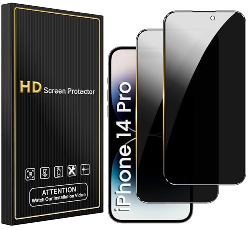Romkasi Panzerglas Blickschutz für iPhone 14 Pro, 2 Stück Anti-Spionage Schutzfolie, 9H Härte Kratzfest Anti-Spy Glas, 0.33mm Dünn, Blasenfrei, Einfache Installation