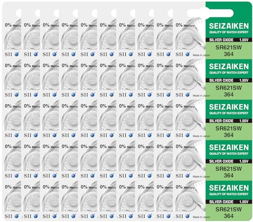 Seizaiken Seiko 364 SR621SW Uhrenbatterie, 1,55 V, 0 % Hg, Silberoxid, 50 Batterien, hergestellt in Japan