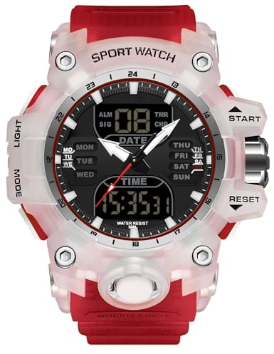 RORIOS Relojes de Pulsera Militares para Hombre Moda Deportivo Multifuncional Electrónico Reloj Digital Cuarzo 50M Doble Pantalla Impermeable