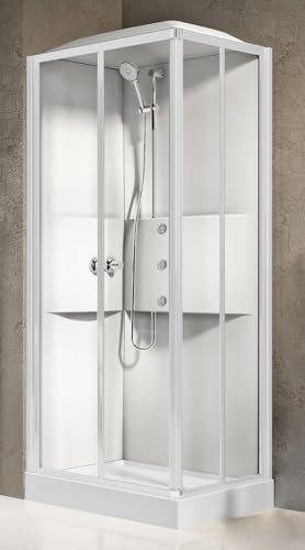 Novellini Media 2.0 A Idromassaggio Tettuccio Soffione 100x80 cm Cabina Doccia Multifunzione Apertura Scorrevole Montaggio DX SX Miscelatore Meccanico Vetro Trasparente Profilo Bianco Altezza 226 cm