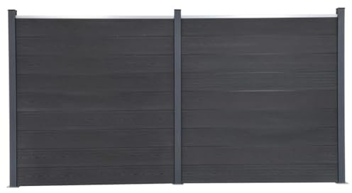vidaXL Zaunelement Set, Rostfrei Gartenzaun Set mit 18 Zaunbrett 3 Pfosten, Sichtschutzzaun mit doppelseitigem Design, Zaun Komplettset, Grau 353x186cm WPC