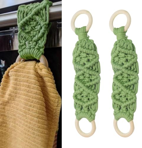 Crapyt Küchenhandtuchhalter, 26,5 cm, Hängering für Häkelhandtücher, Grün, 2 Stück