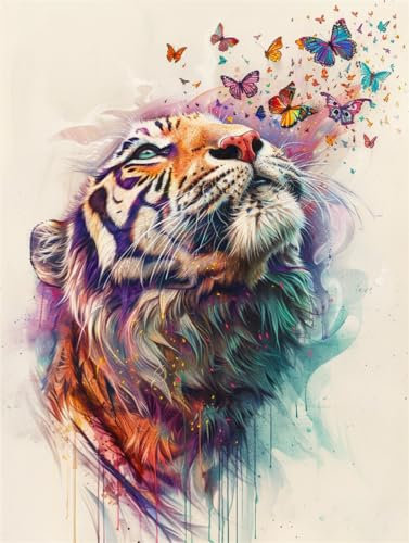 AMBATTERY Knüpfkissen Fantasie Tiger Tier Knüpfen Set Erwachsene Vorgedruckt Teppich Knüpfsets Latch Hook Kit Selbst Knüpfen Set Handarbeit Set Für Erwachsene Anfänger 31x45in