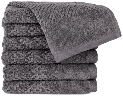 Pure Label Gästehandtuch 6er-Pack 30x50cm aus 100% Baumwolle - Anthrazit | 100% Baumwolle, weich & saugstark - Waschbar bis 60∘C, trocknergeeignet