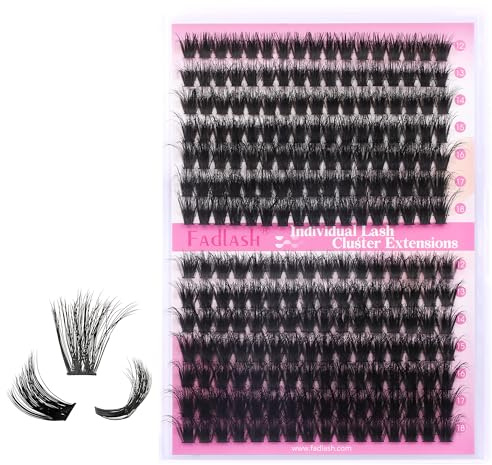 FADLASH Wimpern Einzeln DIY 80D+100D für Anfänger Wimpernverlängerung 3D Effect Extensions Cluster Lashes Natürlich Individuelle 0.07D Curl Volume Segmente Breit Mix 12-18mm Wimpernbüschel