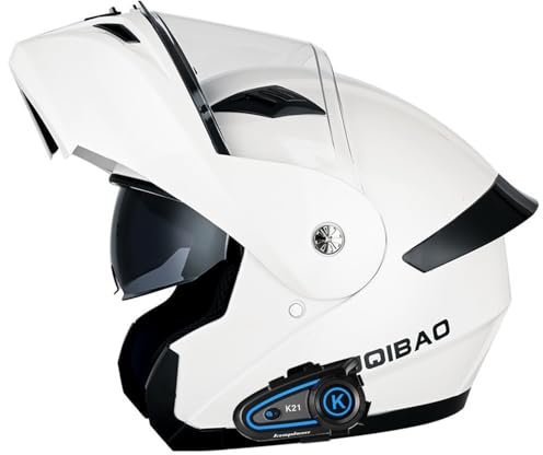 Bluetooth Motorradhelm Klapphelm Motorrad Modularer Helm Rollerhelm mit Doppelvisier Lautsprechermikrofon ECE Genehmigte Integralhelm Racing Helm Motocross Helm for Damen Herren(7,L 59~60CM)