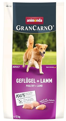 animonda GranCarno Adult Hundetrockenfutter getreidefrei Geflügel + Lamm (1 x 12 kg), Trockenfutter für Erwachsene Hunde ohne Gluten und Weizen, Hundefutter trocken mit hoher Bekömmlichkeit