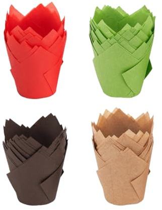 200 Pcs Tulip Shaped Cake Paper Cups, Ideal Muffin Cases for Baking, Food Grade High Temperature Resistant, Oil Resistant Baking Paper Cups for Disposable Use (A)