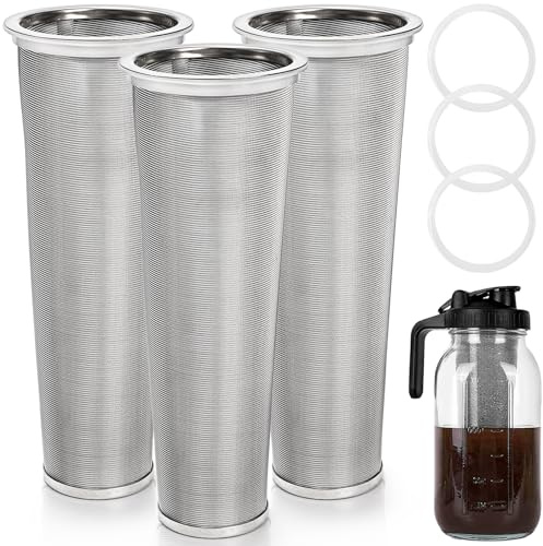 Goaste 3 Pack Cold Brew Coffee Filter for 64oz Wide Mouth Mason Jar, 304 Stainless Steel Strainer with Seal Ring, Coffee Tea Infuser for Iced Coffee, Lemonade, Fruit Drinks (Mason Jar Not Included)