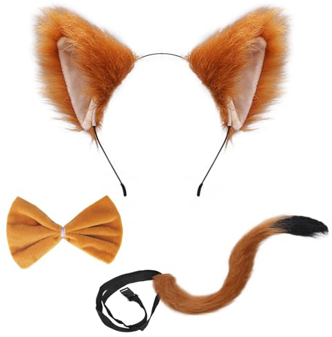 FUIPVGI 3 teiliges Fuchs Kostüm im Lieferumfang enthalten, künstliche Fuchsohren,Fuchsschwanz, Fuchs-Krawatte für Erwachsene und Kinder,Verkleiden von Fuchs-Cosplay, Halloween-Kostüm