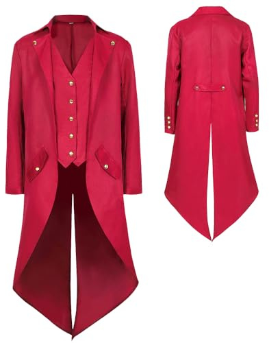 YQVGFBY Abrigo gótico steampunk para hombre, chaqueta medieval victoriana vintage, uniforme largo, esmoquin renacentista, pirata, vampiro, fiesta, cosplay, disfraces para adultos y hombres
