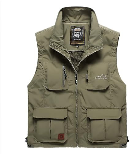 Herren-Jacke, Feld, Pofessional, Notfall, Feld, Angeln, mehrere Taschen, Weste, Jungen, Memory-Schaum-Hausschuhe, khaki, 5XL