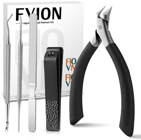 FVION Kit Professionnel de Manucure et Pédicure 5 Pièces - Coupe-Ongles pour Ongles Épais et Incarnés avec Lime à Ongles - Outils de Soin des Pieds et Mains en Acier Inoxydable