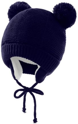 Amxleh Babymütze, für Jungen und Mädchen, gestrickte Hündchen für Babys und Kleinkinder, mit Fleece-Futter, Winter Baby Kinder Gestrickte Doppelfell Ballmütze Beanie Mütze Gehörschutzmütze