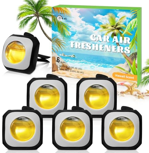 Scent-Hi Car Ambientador Coche, Hawai Clips para Ambientadores de Coche, Elimina y Previene los Malos Olores de tu Coche, Pack 6 Unidades (6 x 4 ml)