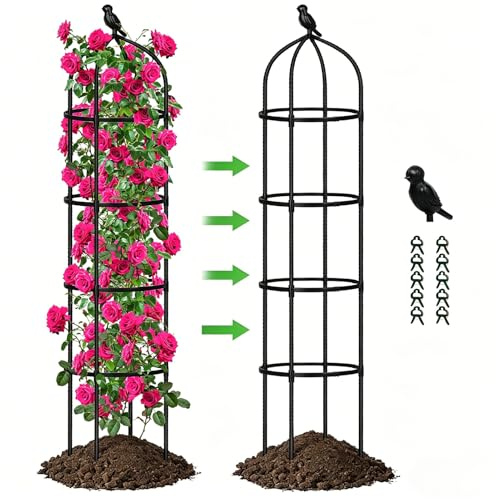 Treillis obélisques de jardin pour plantes grimpantes, treillis de jardin en métal de 1,8 m, support de plantes pour rose grimpante, tomate, concombre, fleurs, raisin, pois, obélisques antirouille