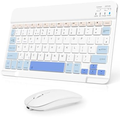 Nsyee Tastiera e mouse Bluetooth, tastiera wireless compatta universale, tastiera portatile ricaricabile per iPad/Samsung/tablet/iOS/Android/Windows, layout UK
