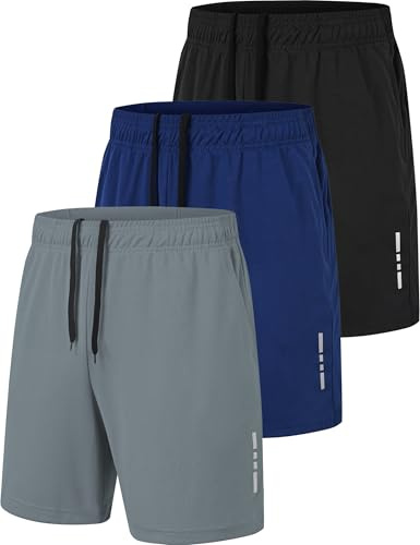 xtuwkzo Pantalones Cortos Hombre Deporte Gym con Bolsillos, Mens Shorts Deportivos Bermudas Hombre Pantalón Corto Deporte Pantalon Running, Pack de 3, Negro/Gris Oscuro/Azul Marino 3XL