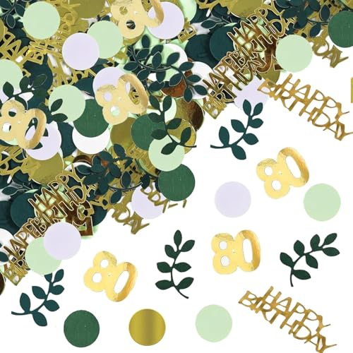 200 Stück Grüne & Goldene Konfetti für 80. Geburtstag, Tischdeko, Streudeko & Partyzubehör für Frauen & Männer, Festliche Dekoration zum 80. Jahrestag, Ideal für Geburtstagsfeiern