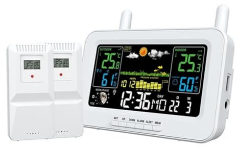 Koolenry Multi-Function Color Screen Digital Weather Station Weather Station Radio Clock with Wireless Outdoor Sensor UK Plug White