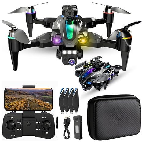 ADEPTNA Premium Foldable Camera Drone with Dual WiFi Cameras Obstacle Avoidance Brushless Motor Altitude Hold One-Key Start 360° Flip Long Battery Life Carry Case Quadcopter for Adults & Kids (BLACK)