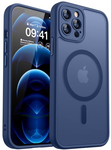 CANSHN für iPhone 12 Pro Hülle mit Kameraschutz, Dunkelblau | Vollständiger Kameraschutz, kompatibel mit MagSafe, lichtdurchlässig, matt, militärischer Schutz, kratzfest, schmale Passform