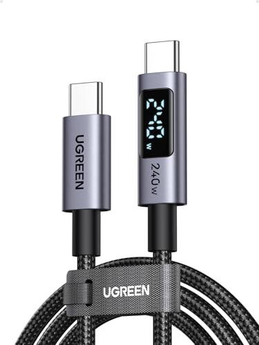 UGREEN USB-C to USB-C 240W Fast Charging Cable with Digital Display for Real-Time Power Monitoring, PD 100W Braided Data Cable for MacBook Pro/Air, iPad Pro, Dell XPS, and Gaming Laptops, 10FT