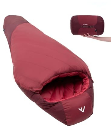 qeedo Daunenschlafsack 4 Jahreszeiten – warm, leicht & komprimierbar, Komfort 0 °C, Größe L bis 195 cm, RDS Daune, wasserabweisend, Camping & Trekking