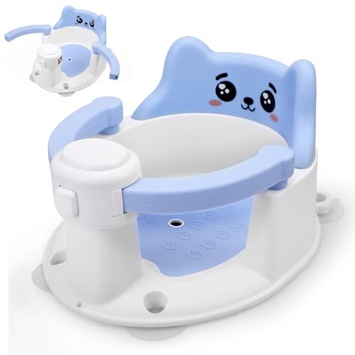Badesitz Baby ab 6 Monate bis 15 monate, Badewannensitz mit 4-Starken Saugnäpfen Und 360° Rundumschutz, Rutschfeste und Hoher Sitzkomfort Babys Sitzhilfe, Bad Dusche Geschenke für Baby Und Neue Mütter