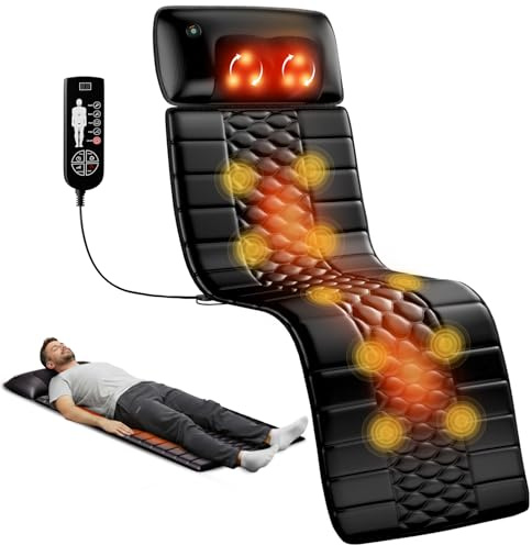 Himouta Shiatsu Full Body Massage Mat with Heat, Detachable Massager Pad, 10 Vibrating Motors, Deep Tissue Pain Relief for Back, Neck & Legs – Relaxation at Home or Office