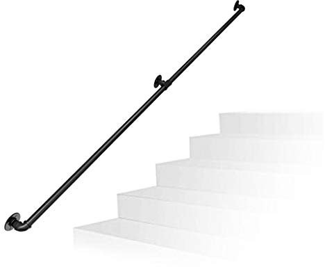 Marchepieds d'escalier réglables pour handicapés intérieur/extérieur avec balustrade noire, mains courantes sécurisées pour une sécurité et une stabilité accrues dans les escaliers