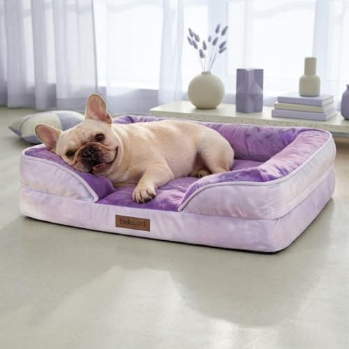 BELLA & PAL Orthopedic Dog Bed for Small/Medium Dogs, 71x59x16 cm Bolster Dog Sofa with Egg Crate Foam, Washable Removable Cover | Waterproof Liner | Non-Slip Bottom | Skin-Friendly, Lavender
