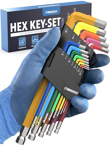 STONE REEF 13-Piece Metric Allen Key Set – Long Arm Hex Wrench Set (0.7 mm to 10 mm) – Chrome Vanadium Steel – Ball End L-Shaped Hex Keys for Furniture, Bikes & Machinery